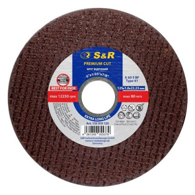 Круг відрізний по нержавіючій сталі S&R Premium Cut INOX 125x1,0x22,2мм