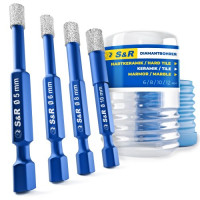 Набір алмазних свердл по склу і кераміці S&R Hex 1/4" 4 шт