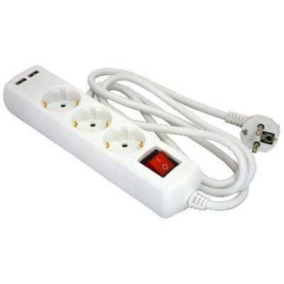 Подовжувач касетний GS3W2MUSB 3 розетки + USB Grunhelm 2 м